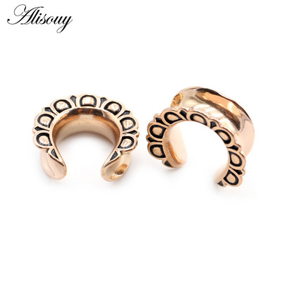 Alisouy 2db 6-25mm 316L rozsdamentes acél C mintás kerek nyereg fülmérők alagút dugó bővítő hordágy piercing test ékszer