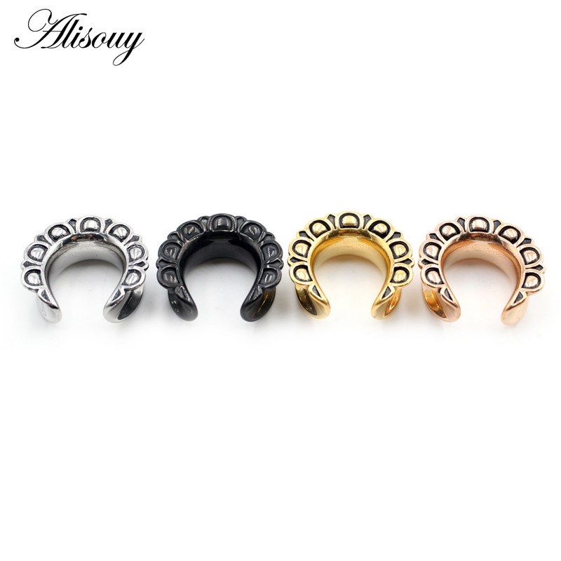 Alisouy 2db 6-25mm 316L rozsdamentes acél C mintás kerek nyereg fülmérők alagút dugó bővítő hordágy piercing test ékszer