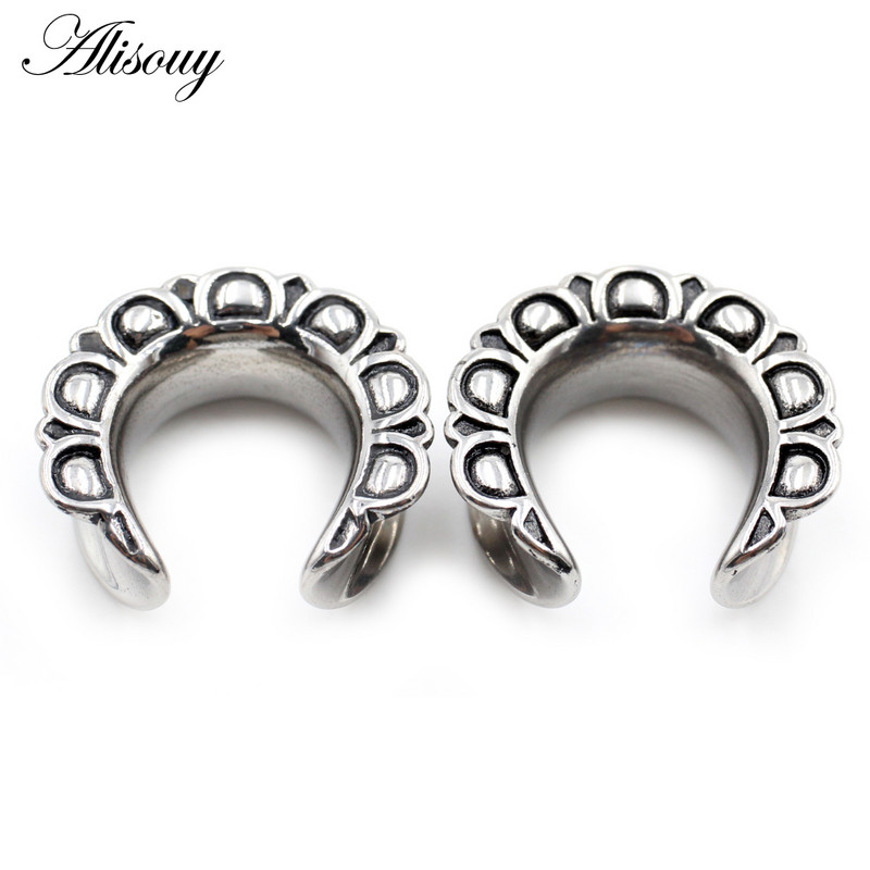 Alisouy 2db 6-25mm 316L rozsdamentes acél C mintás kerek nyereg fülmérők alagút dugó bővítő hordágy piercing test ékszer