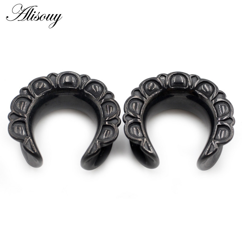 Alisouy 2db 6-25mm 316L rozsdamentes acél C mintás kerek nyereg fülmérők alagút dugó bővítő hordágy piercing test ékszer