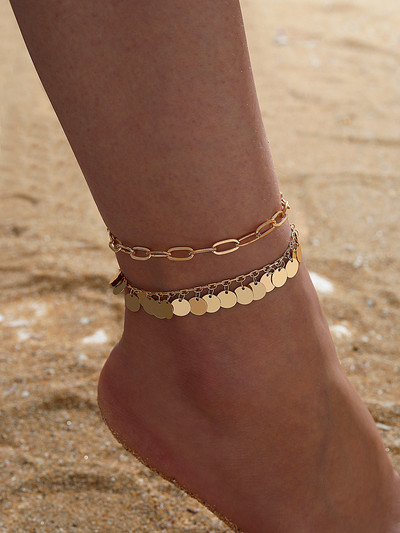 Tocona Spalvingos Aliejinės Gėlės Kokšnys moterims Merginoms Paprastos geometrijos Metalinės pėdų grandinėlės Madingi papuošalai 2vnt/komplektas 20192 m.