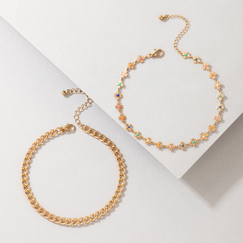 Tocona Spalvingos Aliejinės Gėlės Kokšnys moterims Merginoms Paprastos geometrijos Metalinės pėdų grandinėlės Madingi papuošalai 2vnt/komplektas 20192 m.