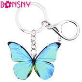 „Bonsny“ akrilo raštas „Morpho Menelaus Butterfly“ raktų pakabukas, žiedinis krepšys, žavesys Naujiena gyvūnų papuošalai moterims, mergaitėms, dovana
