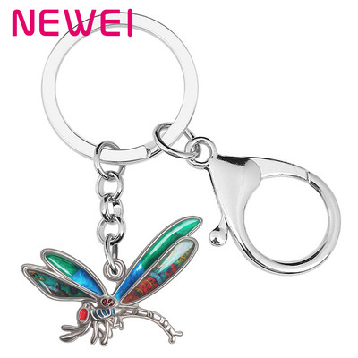 NEWEI Enamel Alloy Floral Sweet Dragonfly Insect Keychains Модерна чанта Автомобилен ключодържател Пръстен Чар Подаръци Бижута за жени Мъже Тийнейджъри