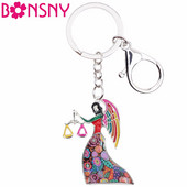 Bonsny Emamel Star Lucky Zodiac Svarstyklės Raktų pakabukai Moteriški Raktų Pakabukai Dovanų Rankinė Charms Raktų pakabukas Automobilio raktas Piniginė Papuošalai 2018 Naujienos