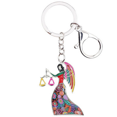 Bonsny Emamel Star Lucky Zodiac Svarstyklės Raktų pakabukai Moteriški Raktų Pakabukai Dovanų Rankinė Charms Raktų pakabukas Automobilio raktas Piniginė Papuošalai 2018 Naujienos