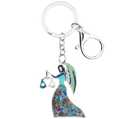 Bonsny Emamel Star Lucky Zodiac Svarstyklės Raktų pakabukai Moteriški Raktų Pakabukai Dovanų Rankinė Charms Raktų pakabukas Automobilio raktas Piniginė Papuošalai 2018 Naujienos