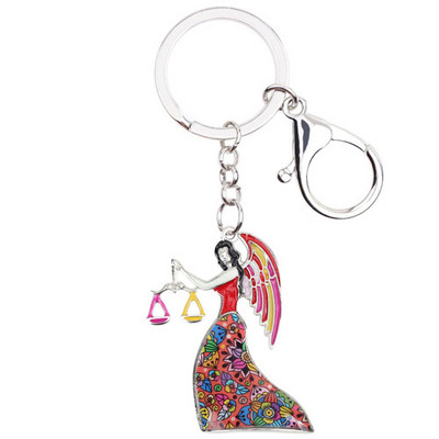 Bonsny Emamel Star Lucky Zodiac Svarstyklės Raktų pakabukai Moteriški Raktų Pakabukai Dovanų Rankinė Charms Raktų pakabukas Automobilio raktas Piniginė Papuošalai 2018 Naujienos