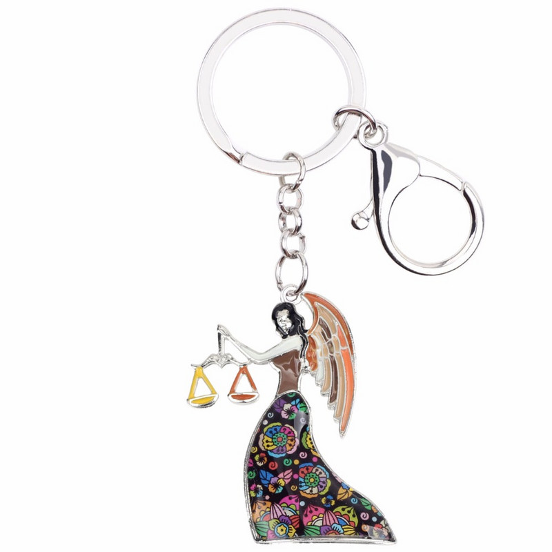 Bonsny Emamel Star Lucky Zodiac Svarstyklės Raktų pakabukai Moteriški Raktų Pakabukai Dovanų Rankinė Charms Raktų pakabukas Automobilio raktas Piniginė Papuošalai 2018 Naujienos