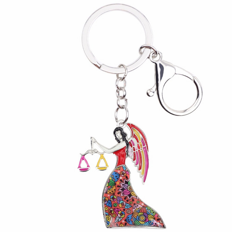 Bonsny Emamel Star Lucky Zodiac Svarstyklės Raktų pakabukai Moteriški Raktų Pakabukai Dovanų Rankinė Charms Raktų pakabukas Automobilio raktas Piniginė Papuošalai 2018 Naujienos