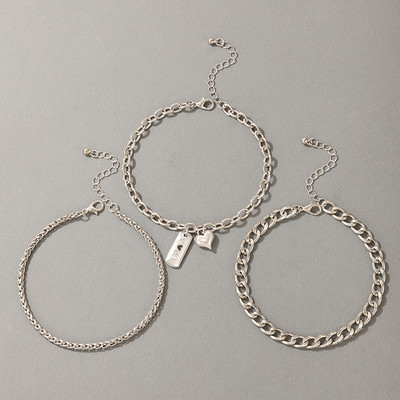 Tocona Punk stora grandinėlė širdies pėdų grandinėlė moterims Charms geometrijos lydinio metalo reguliuojami papuošalų aksesuarai 3vnt / rinkinys 19765