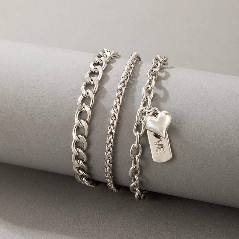 Tocona Punk stora grandinėlė širdies pėdų grandinėlė moterims Charms geometrijos lydinio metalo reguliuojami papuošalų aksesuarai 3vnt / rinkinys 19765