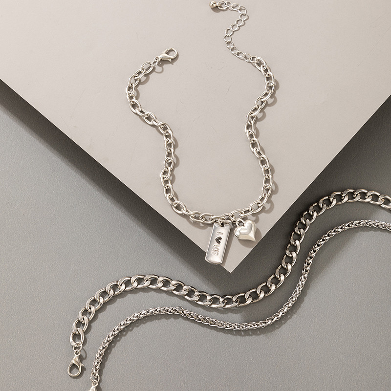 Tocona Punk stora grandinėlė širdies pėdų grandinėlė moterims Charms geometrijos lydinio metalo reguliuojami papuošalų aksesuarai 3vnt / rinkinys 19765