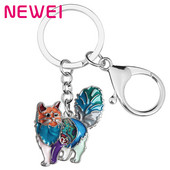 NEWEI Aliaj email Floral, dulce, elegant, pisică cu blană, pisicuță, brelocuri la modă, breloc, inel, farmec, cadouri, bijuterii, pentru femei, bărbați, adolescenți