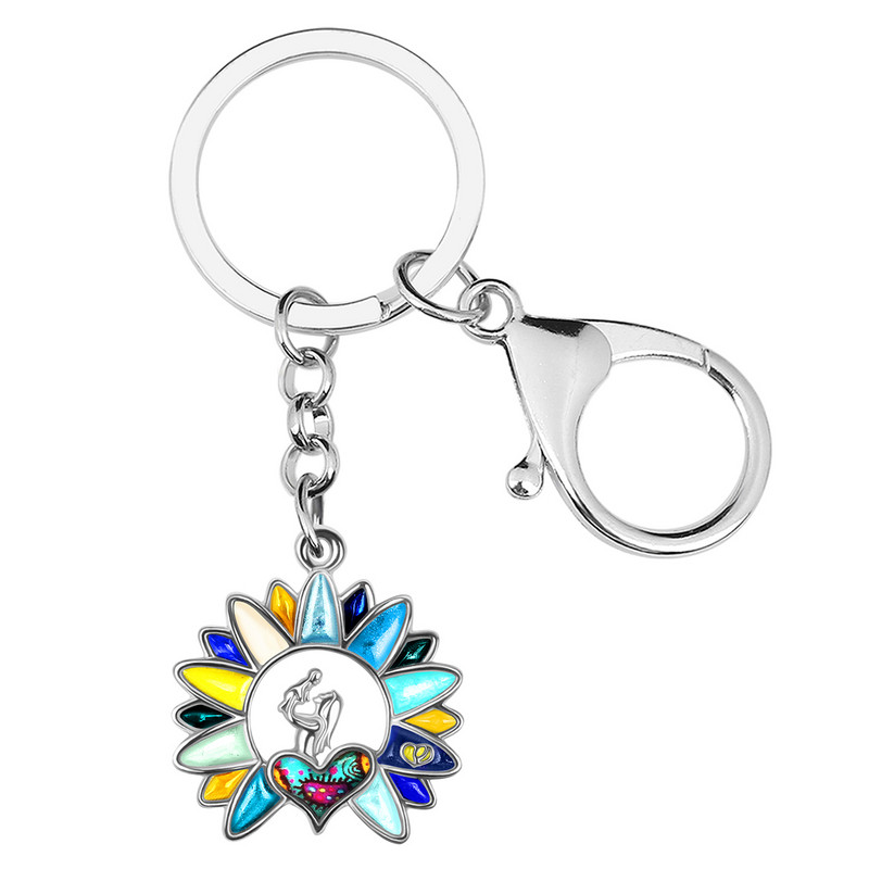 NEWEI Ziua Mamei Email Floral Floarea Soarelui Inimă Breloc Geanta Mașină Breloc Inel Cadouri Bijuterii de modă pentru Femei Fete Breloc