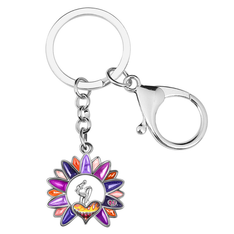 NEWEI Ziua Mamei Email Floral Floarea Soarelui Inimă Breloc Geanta Mașină Breloc Inel Cadouri Bijuterii de modă pentru Femei Fete Breloc