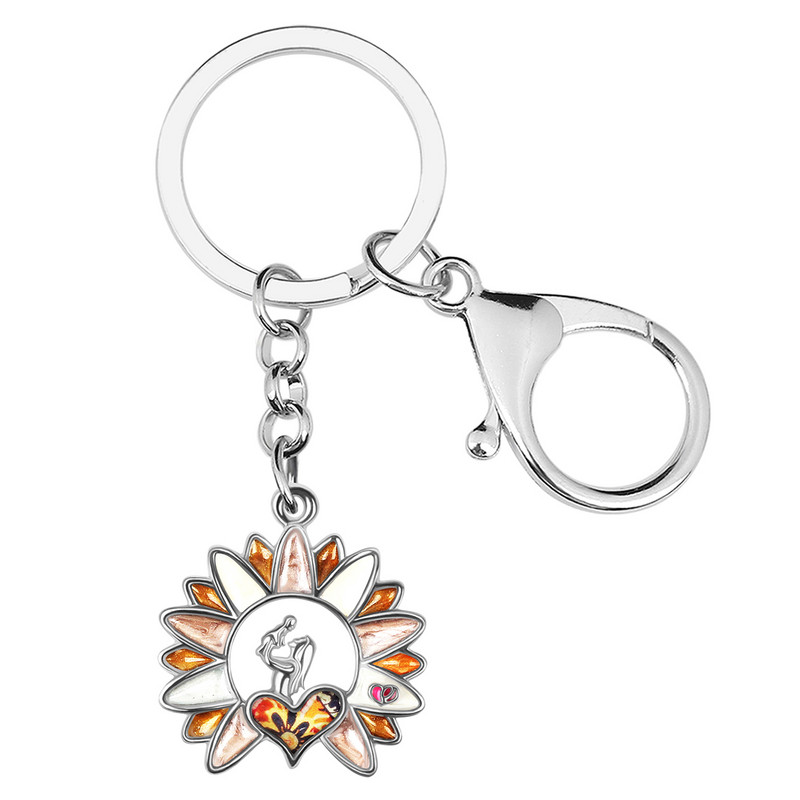 NEWEI Ziua Mamei Email Floral Floarea Soarelui Inimă Breloc Geanta Mașină Breloc Inel Cadouri Bijuterii de modă pentru Femei Fete Breloc