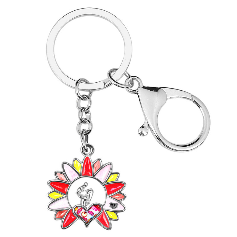 NEWEI Ziua Mamei Email Floral Floarea Soarelui Inimă Breloc Geanta Mașină Breloc Inel Cadouri Bijuterii de modă pentru Femei Fete Breloc