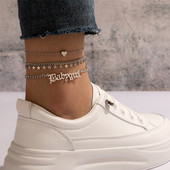 Tocona Charms Inimă Scrisoare gleznele pentru femei bărbați culoare argintie aliaj metal ciucuri picior lanț bijuterii boho 3buc/seturi 16929