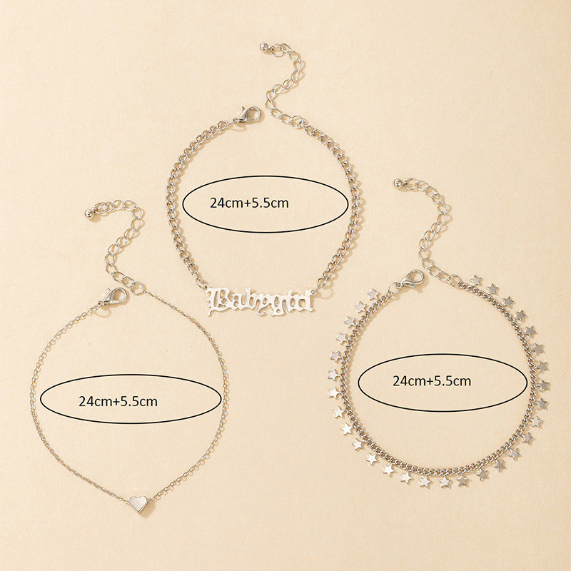 Tocona Charms Inimă Scrisoare gleznele pentru femei bărbați culoare argintie aliaj metal ciucuri picior lanț bijuterii boho 3buc/seturi 16929