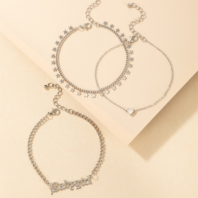 Tocona Charms Inimă Scrisoare gleznele pentru femei bărbați culoare argintie aliaj metal ciucuri picior lanț bijuterii boho 3buc/seturi 16929