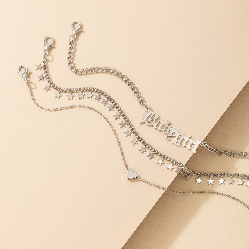 Tocona Charms Inimă Scrisoare gleznele pentru femei bărbați culoare argintie aliaj metal ciucuri picior lanț bijuterii boho 3buc/seturi 16929