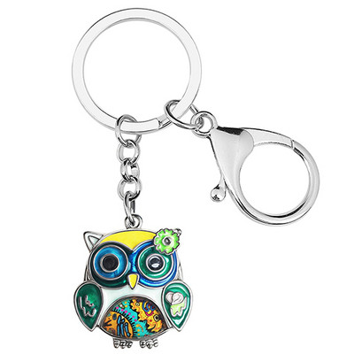 NEWEI Aliaj email Floral Dulce Ochi Mare Bufniță Păsări Brelocuri Geantă la modă Breloc pentru mașină Inel Charm Cadou Bijuterii pentru femei Bărbați Adolescent
