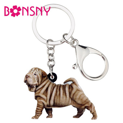 Bonsny Statement akril álló Shar Pei kutya kulcstartók kulcstartó gyűrűk állati ékszerek nőknek lányoknak kézitáska bűbájok ajándék nagy mennyiségben