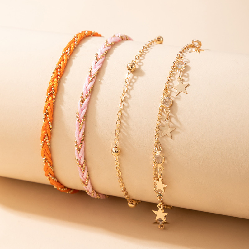 Tocona 4 buc/seturi Strălucitoare, colorate, cristal, glezne pentru femei, frânghie boemă, ciucuri, sandale desculțe, bijuterii 8497