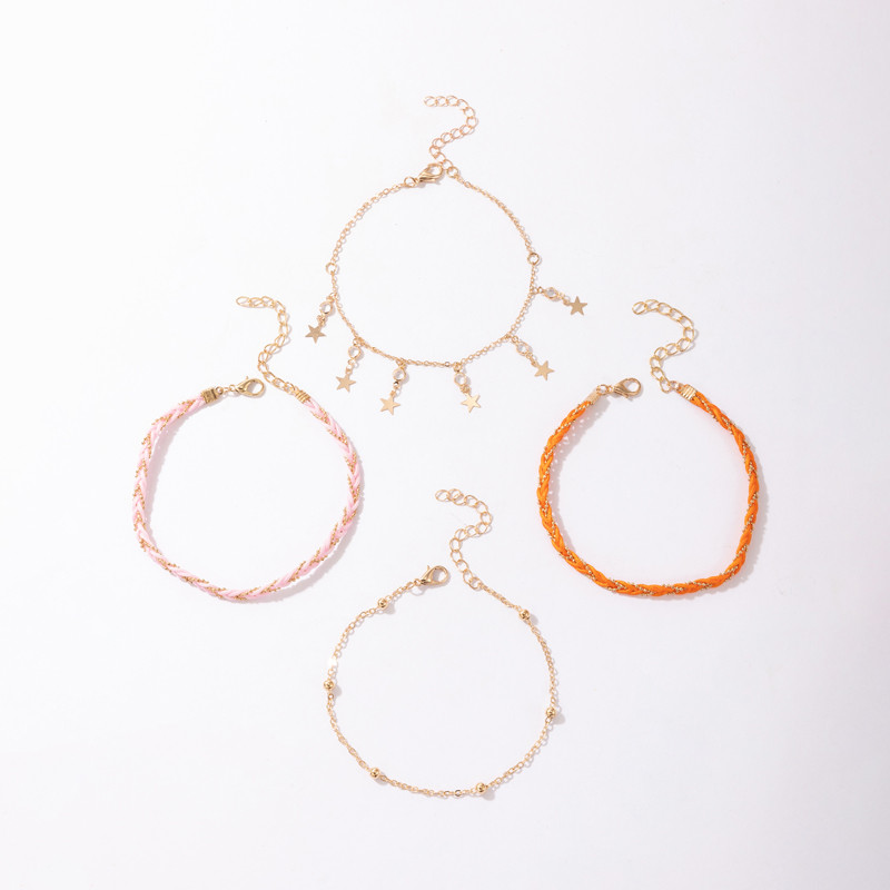 Tocona 4 buc/seturi Strălucitoare, colorate, cristal, glezne pentru femei, frânghie boemă, ciucuri, sandale desculțe, bijuterii 8497