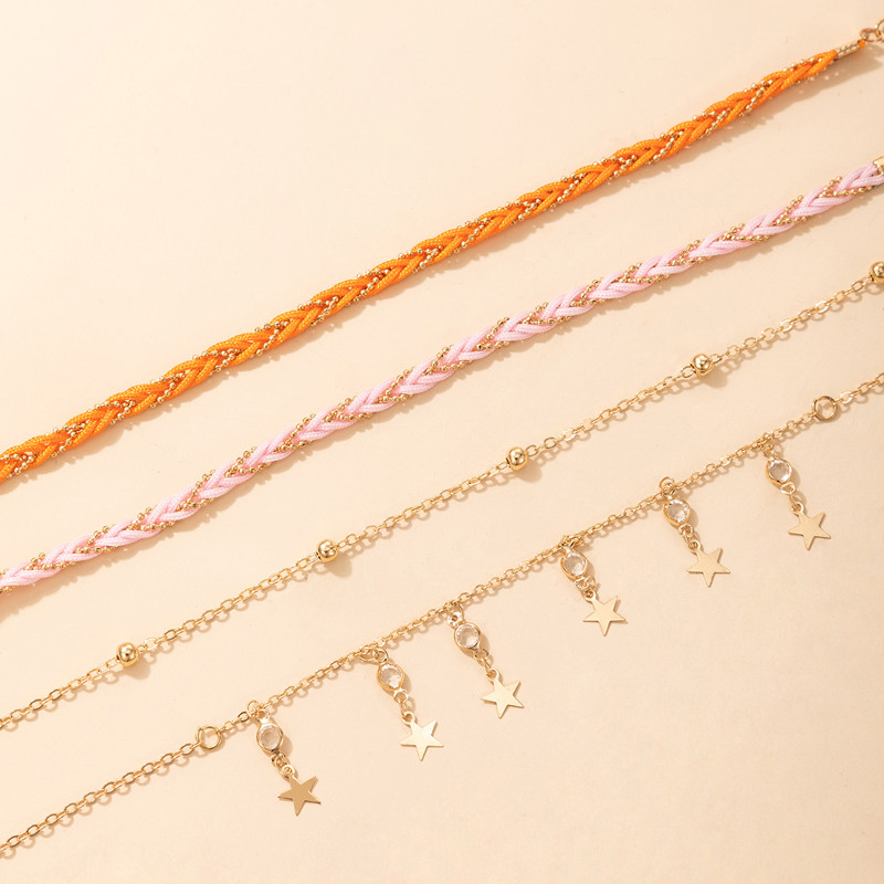 Tocona 4 buc/seturi Strălucitoare, colorate, cristal, glezne pentru femei, frânghie boemă, ciucuri, sandale desculțe, bijuterii 8497