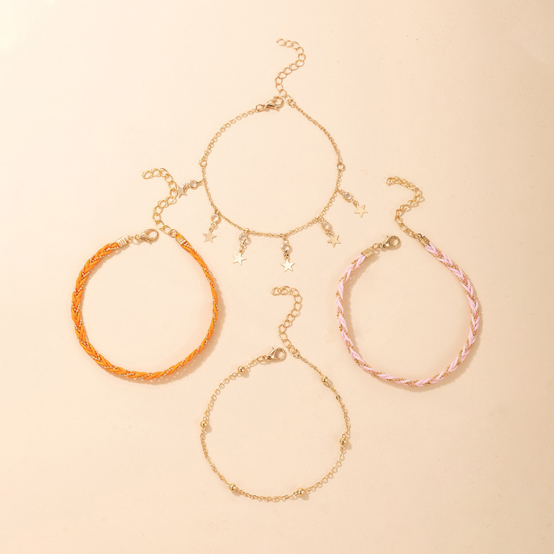 Tocona 4 buc/seturi Strălucitoare, colorate, cristal, glezne pentru femei, frânghie boemă, ciucuri, sandale desculțe, bijuterii 8497