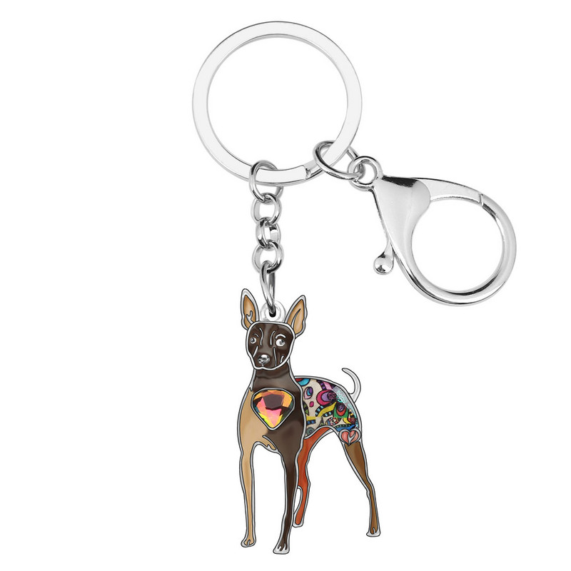 Newei smalț strass șobolan terrier câine lanț cheie animale în picioare breloc bijuterii pentru femei fete adolescenți iubitori de animale de companie accesorii