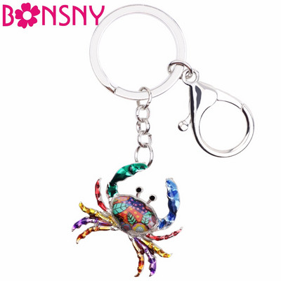 Bonsny Enamel Ocean Collection Rák Kulcstartó Kulcstartó Gyűrűk Újdonság Állati Ékszer Ajándék Női Lányoknak Bűbáj Autótáska Medál