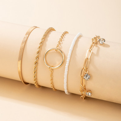 Tocona 5vnt./rinkinys Charms karoliukai kulkšnys moterims Blizgantys krištolo akmenys kutai pėdų grandinėlė aukso spalvos geometrija vasariniai papuošalai 17423