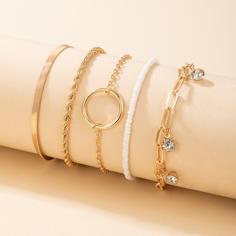 Tocona 5 buc/seturi Charms glezna cu margele pentru femei cristal stralucitor piatra ciucuri lant pentru picioare culoare aurie geometrie bijuterii de vara 17423