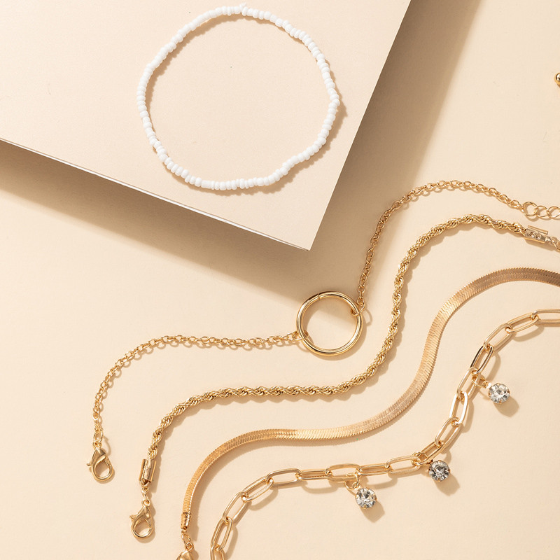 Tocona 5 buc/seturi Charms glezna cu margele pentru femei cristal stralucitor piatra ciucuri lant pentru picioare culoare aurie geometrie bijuterii de vara 17423