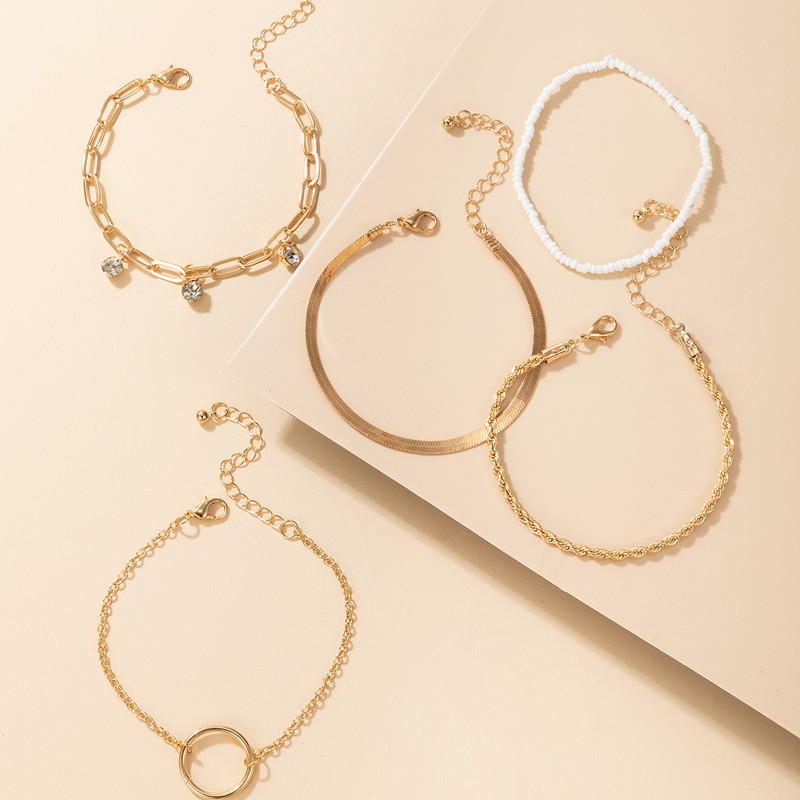 Tocona 5 buc/seturi Charms glezna cu margele pentru femei cristal stralucitor piatra ciucuri lant pentru picioare culoare aurie geometrie bijuterii de vara 17423