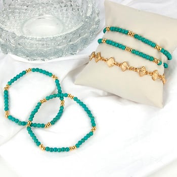 Tocona Retro Bohemia Gold Color Shell Layered Anklet For Women Girl Summber Green Beads Balls Регулируеми вериги Гривни 3258