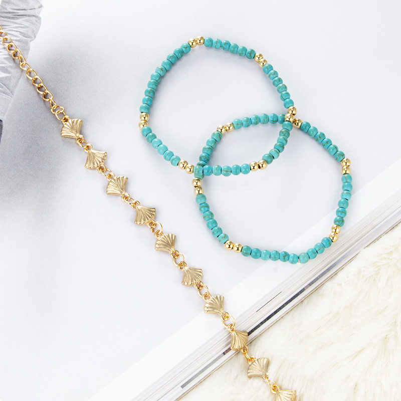 Tocona Retro Bohemia Auriu Culoare Shell Stratificat glezna Pentru Femei Fata Summber Margele Verzi Mingi Lanturi reglabile Bratari 3258