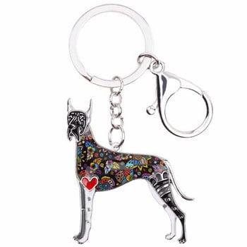 Σμάλτο Bonsny Great Dane Dog Μπρελόκ Δαχτυλίδι Μόδα Ζώο Κοσμήματα Δώρο για Γυναίκες Κορίτσια Τσάντα Γούρια αυτοκινήτου Κρεμαστό Καυτό