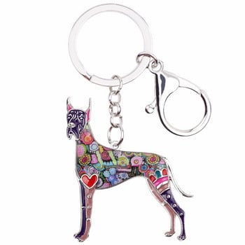 Σμάλτο Bonsny Great Dane Dog Μπρελόκ Δαχτυλίδι Μόδα Ζώο Κοσμήματα Δώρο για Γυναίκες Κορίτσια Τσάντα Γούρια αυτοκινήτου Κρεμαστό Καυτό