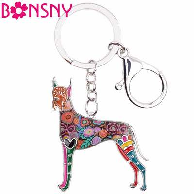 Bonsny Emalja Great Dane Dog Atslēgu piekariņi Atslēgu piekariņi Gredzens Modes Dzīvnieku Rotaslietas Dāvana Sievietēm Meitenēm Rokassomu Piekariņi Auto Kulons Karsti