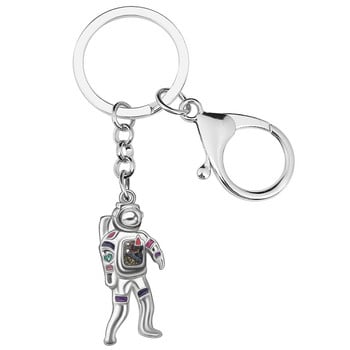 NEWEI Enamel Alloy Floral Moon Astronaut Spaceman Keychains Μοντέρνα τσάντα αυτοκινήτου Δαχτυλίδι μπρελόκ γούρι Δώρο κοσμήματα για γυναίκες άντρες Έφηβοι