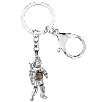 NEWEI Enamel Alloy Floral Moon Astronaut Spaceman Keychains Μοντέρνα τσάντα αυτοκινήτου Δαχτυλίδι μπρελόκ γούρι Δώρο κοσμήματα για γυναίκες άντρες Έφηβοι