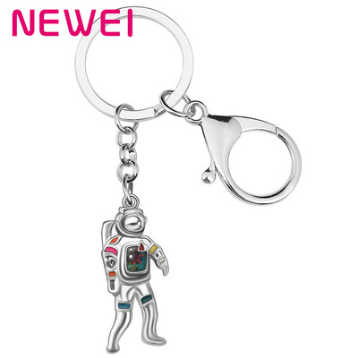 NEWEI, din aliaj emailat, cu flori, luna, astronaut, astronaut, brelocuri, geantă la modă, breloc mașină, inel, farmec, cadou, bijuterii pentru femei, bărbați, adolescenți