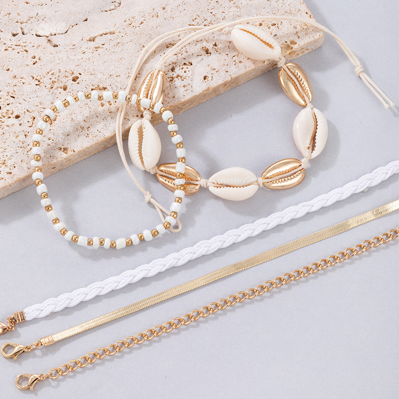 Tocona4vnt/rinkiniai Spalvingi karoliukais puošti kulkšnys moterims Vyrams Summer Shell Stone Reguliuojama virvė pėdų grandinėlė Bohemian Jewelry 21756