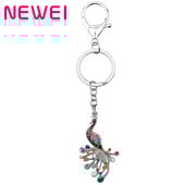NEWEI din aliaj emailat elegant coadă florală păun brelocuri pasăre geantă de modă breloc inel farmec cadou bijuterii pentru femei adolescenți fete
