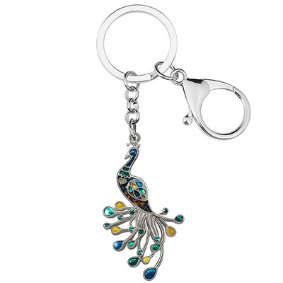 NEWEI din aliaj emailat elegant coadă florală păun brelocuri pasăre geantă de modă breloc inel farmec cadou bijuterii pentru femei adolescenți fete