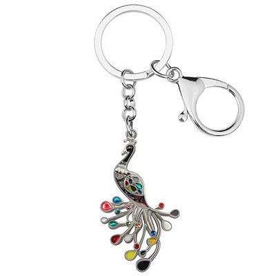 NEWEI din aliaj emailat elegant coadă florală păun brelocuri pasăre geantă de modă breloc inel farmec cadou bijuterii pentru femei adolescenți fete